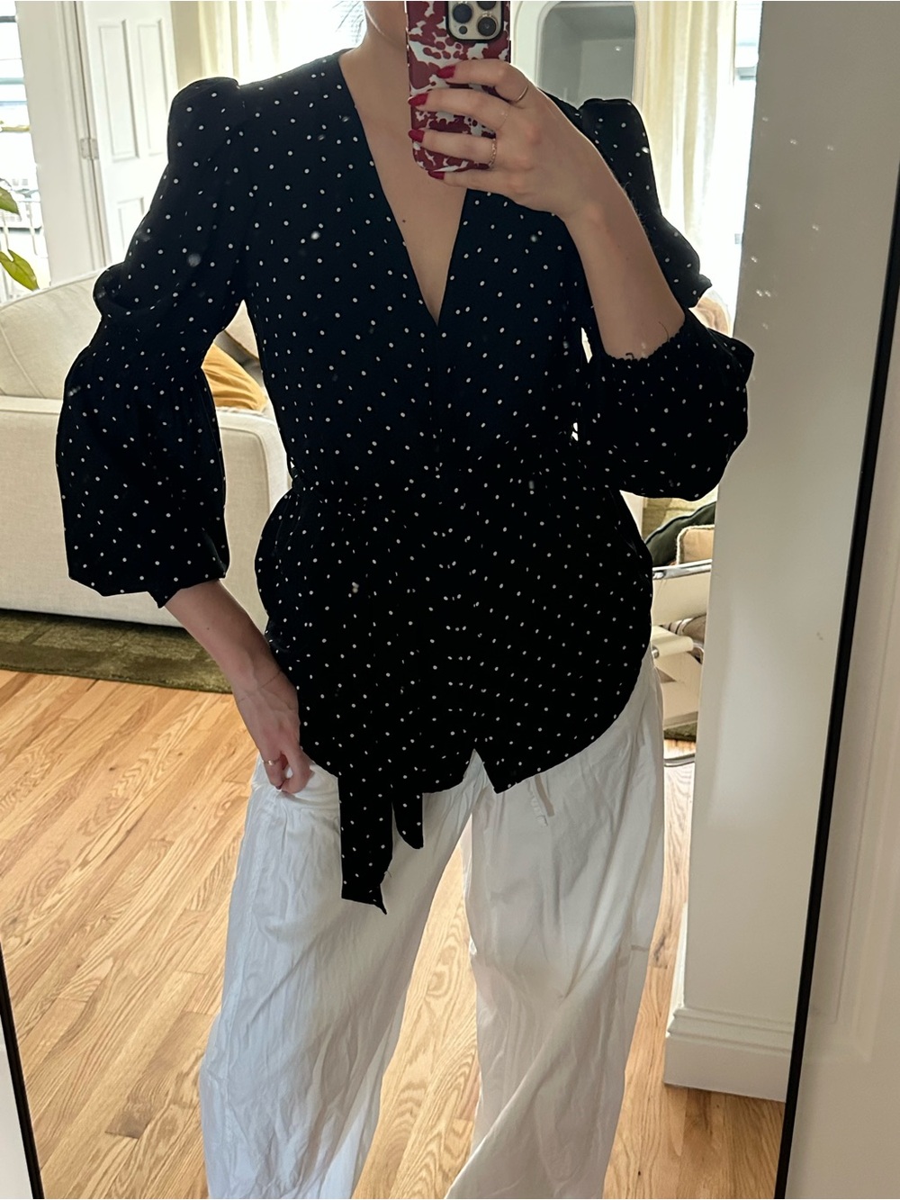 Zara Black Polka Dot Wrap Blouse
